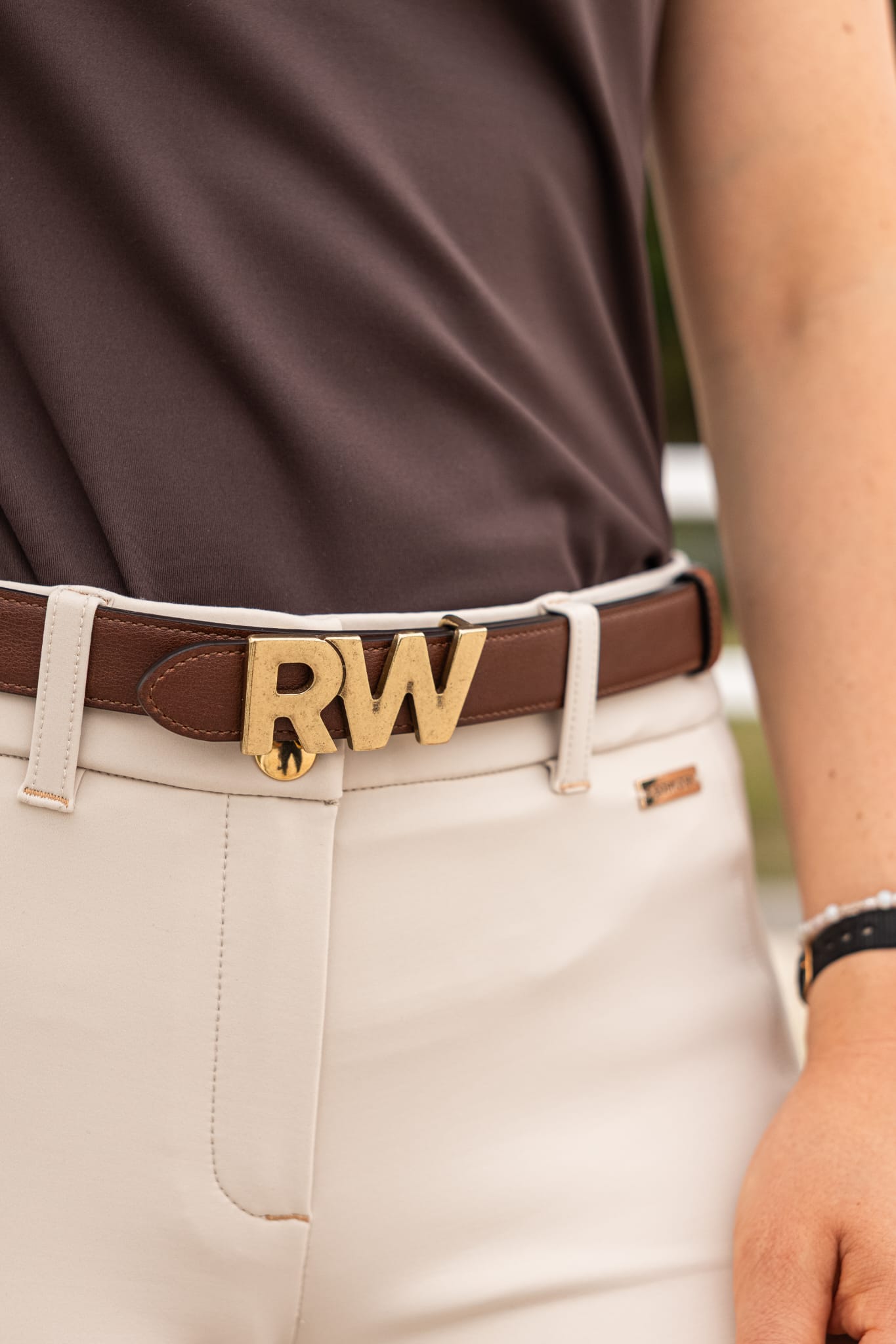 Brown Redsware belt with gold RW lettering